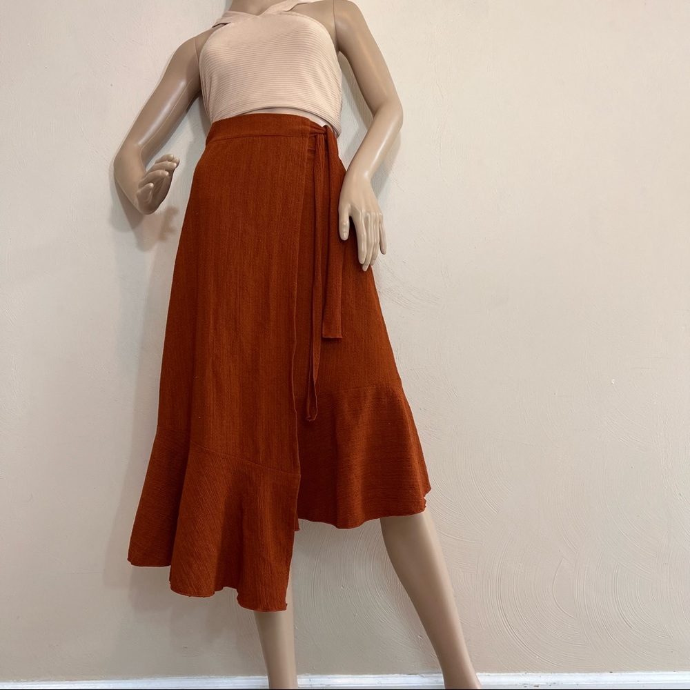 Urban Outfitters Boho Wrap Around Midi Skirt Brick Red Rust size XS